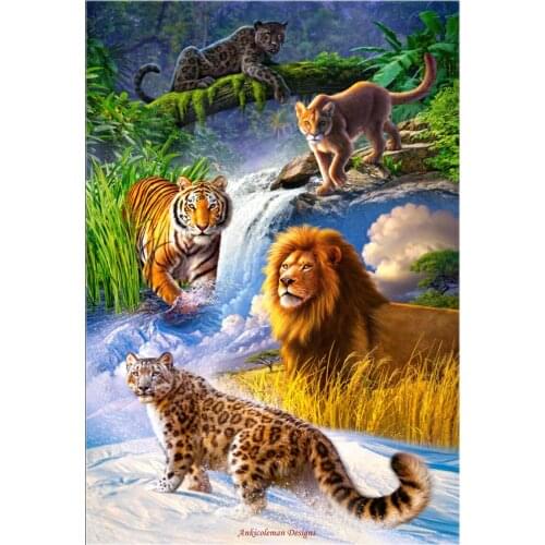 Counted Cross Stitch Kits Needlework Embroidery - Crafts 14 ct Aida DMC Color DIY Arts Handmade Home Decor - Big Cats