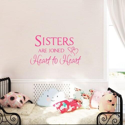 Sisters Room Art Wall Sticker - Sisters Are joined Heart to heart Wall Quotes Decals For Sisters Rooms Decor Free Shipping
