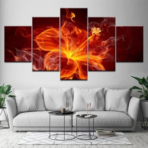 Modern Wall Art Bedroom Living Room Home Decor Pictures Picture 5 Piece Abstract flame Gold Flower Print Canvas Hanging Painting