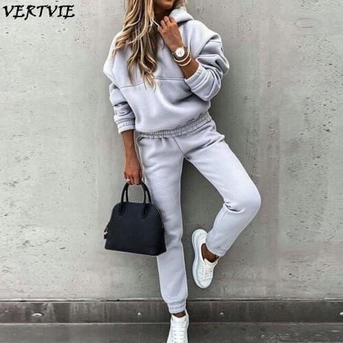 Tracksuits Womens Fleece Hoodies 2 Piece Set 2021Autumn Elastic Waist Sweatshirts Pants Sets Fashion Female Casual Sports Suits