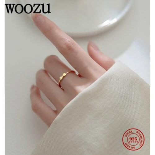 WOOZU Real 925 Sterling Silver Simple Bow Adjustable Rings For Women Charming Wedding Korean Trendy Sweet Birthday Jewelry Gift