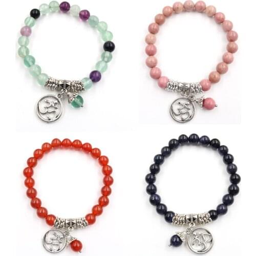 YJXP 3D AUM Symbol Beaded Bracelets Natural Stones Rosary Beads Bracelet Bangles Yoga Meditation Reiki Healing Jewelry Making