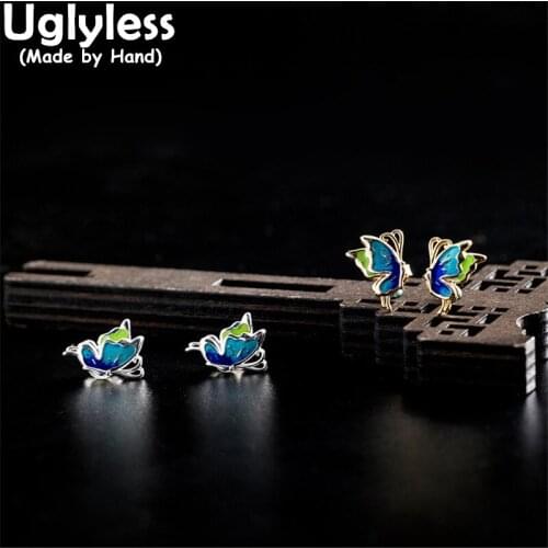 Uglyless MINI Butterflies Jewelry Sets for Women 925 Silver Insects Studs Earrings Rings Agate Bijoux Exotic Butterfly Brincos