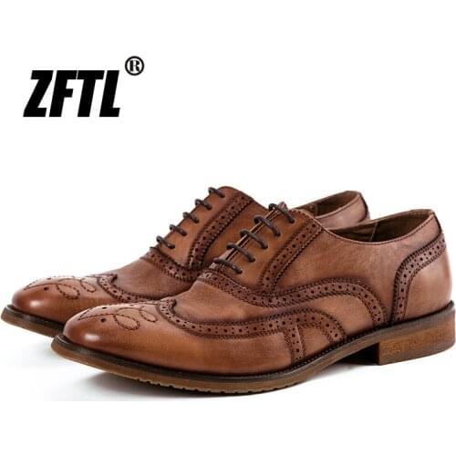 ZFTL New Men dress shoes genuine leather male British Vintage Business shoes male handmade Oxford shoes