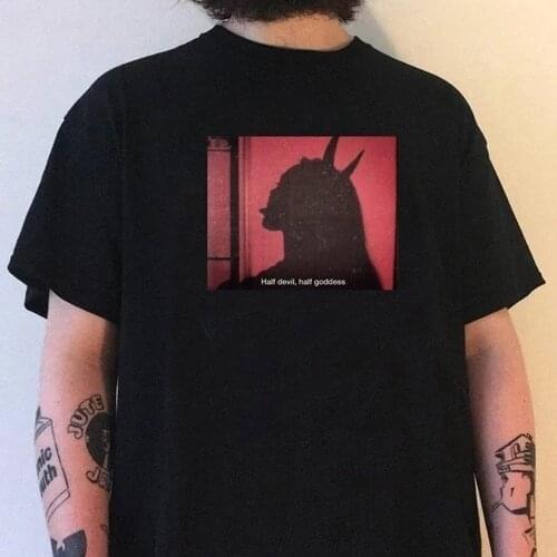 Half Devil Printed T Shirt Women Funny Tee Short Sleeve Street Style Cotton Graphic Tee Meme 90s Clothes