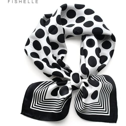 Black and White dots pure twill silk scarf for women 65cm square bandana foulard designer ladies hair scarves headscarf warp