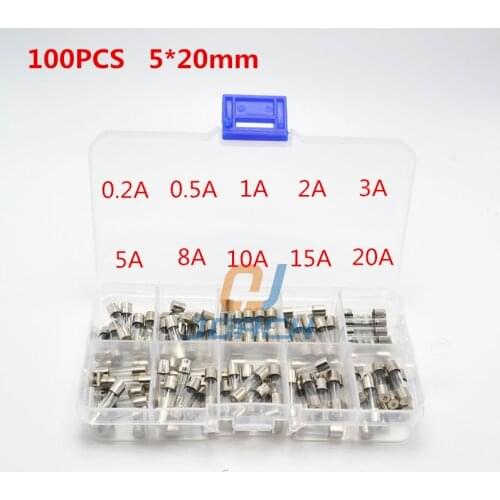 100Pcs/lot 5x20mm Electrical Assorted Fuse Amp Fast-blow Glass Fuse Mix Set With Box 0.2A 0.5A 1A 2A 3A 5A 8A 10A 15A 20A