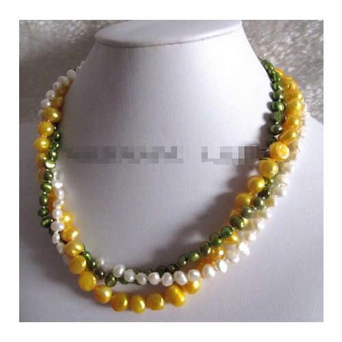 18" 4-9mm 3Row Multi Color Baroque Freshwater Pearl Necklace