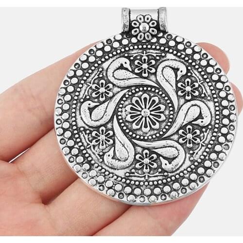 2PCS Large Tribal Bohemian Boho Medallion Round Charms Pendants for Necklace Making Jewelry Findings 68x60mm