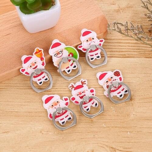 360 Degree Cartoon Christmas Santa Claus Smartphone Finger Ring Mobile Phone Holder Stand For iPhone X 6 7 Huawei P20 Lite