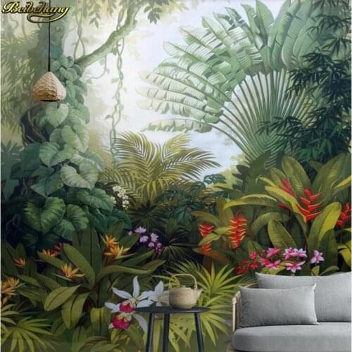 Beibehang Custom 3d wallpaper mural medieval hand painted tropical rain forest plant landscape background wall papel de parede