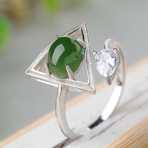 925 silver Retro natural jasper men and women lovers fashionable white jade inlaid rings free shipping