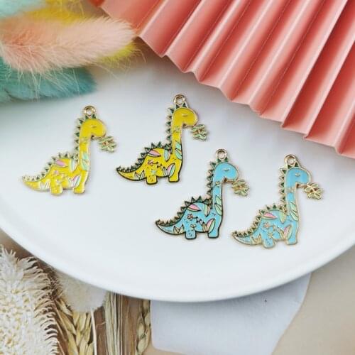 ApeUr 10pcs/pack Lovely Dinosaur Enamel Metal Charms DIY Earring Bracelet Necklace Cartoon Pendants Jewelry Making 32*35mm