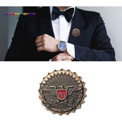 Retro Shield Brooch Medal Womens Suit Mens Badge Accessories Trend Atmospheric Metal Eagle Brooch