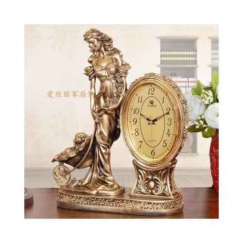 LIVING ROOM MUTE SEAT CLOCK LARGE TABLE BELL GODDESS CRAFT CLOCK CREATIVE PENDULUM VINTAGE LUXURY TIMEPIECE SCULPTURES ROOM