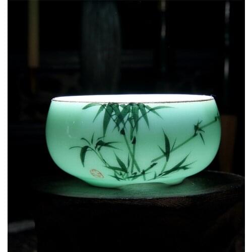 Longquan Celadon Tea Cup Porcelain Golden Fish Teacups 60ml Celadon Crackle Tea Cups Gifts