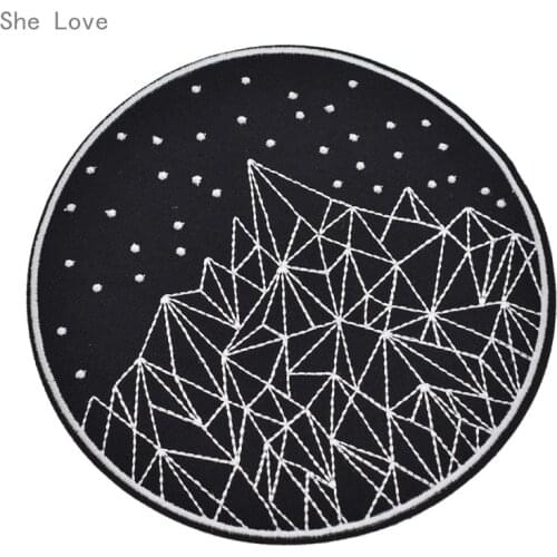 Chzimade Large Space Embroidered Iron On Patch Round Black Badge DIY Bag Hat Applique Craft