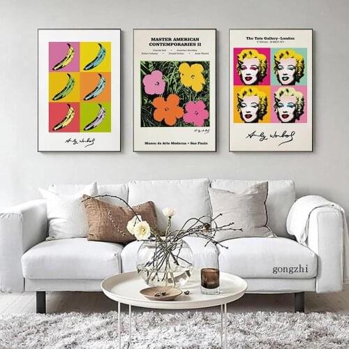 Andy Warhol Colorful Banana Flower Posters Cattle Classic Canvas Painting and Prints Pop Wall Art Pictures Living Room Decor