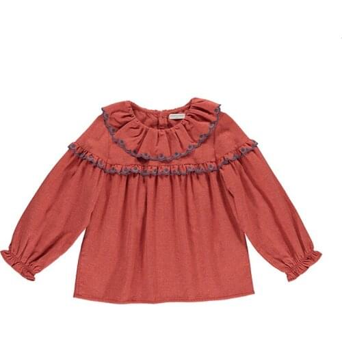 DFXD 2-7Yrs Spring Autumn Baby Girls Blouses Shirts Petal Collar Flare Sleeve Embroidery Girls Tops Kids Clothes Baby T-shirts