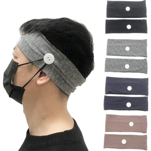 Stretch Sports Headband Button Facemask Headband Holder Wearing Mask Quick Dry Sweat Headbands Protect Ears Sports