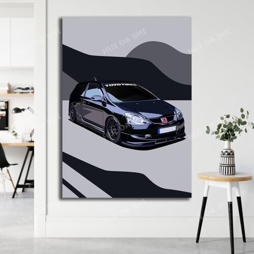 EP3 Honda Civic Type R Illustration Canvas Print - A4 / A3 Portrait Limited Print
