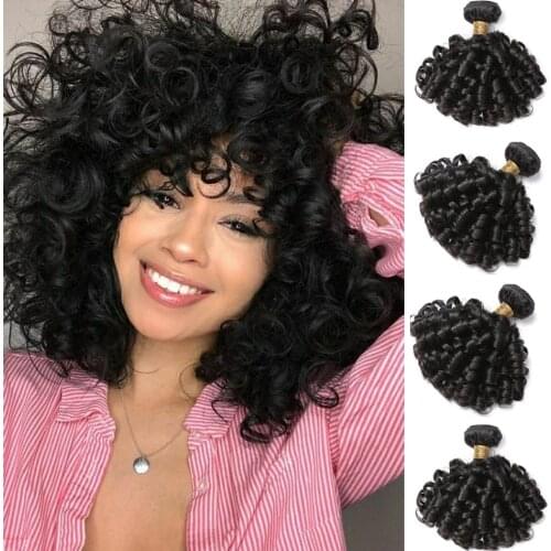Hot Wave Brazilian Bouncy Curly Human Hair 1/3/4 Bundles Natural Black Color Remy Human Hair Extensions Curly Hair Weave Bundles