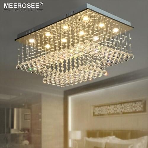 Good K9 Crystal Chandelier Lighting Fixture Rain Drop Rectangle Clear Crystal Ceiling lamparas de techo for household Hotel Deco