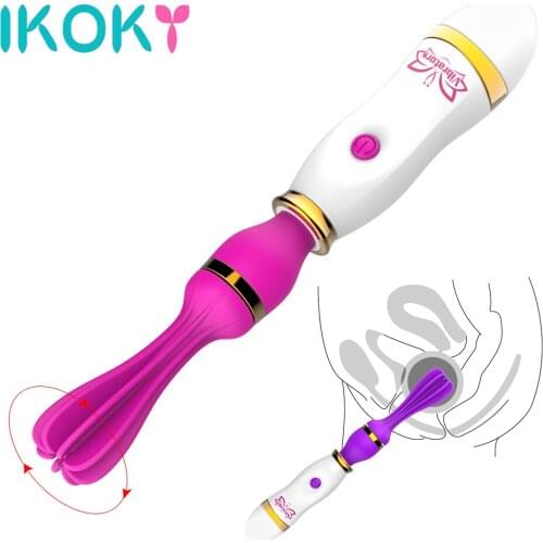 IKOKY 12 Speed Breast Massage Tongue Licking Female Masturbation AV Stick Rotation Oral Vibrator Clitoris Stimulate