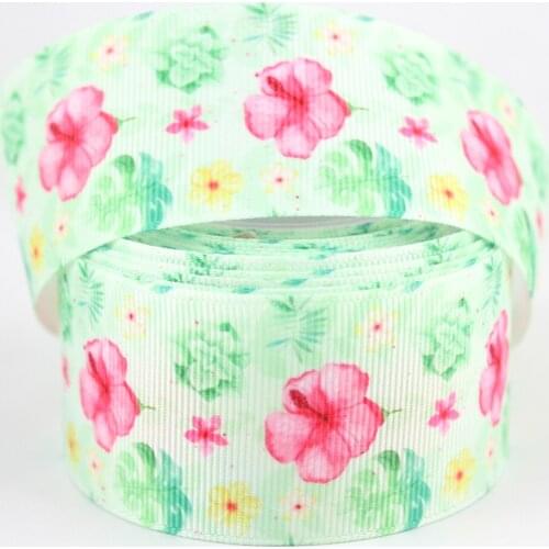 Green flower printed grosgrain ribbon 9-75mm DIY handmade materials christmas wedding gift wrap tape ribbons