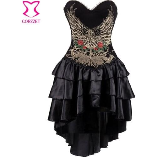 Magic Floral Pattern and Rhinestone Steampunk Corsets and Bustiers Burlesque Costumes Gothic Corset Dress Black Korset For Women