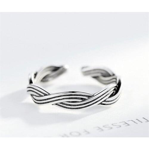Fashion Personality Retro Braided Simple Creative Distressed 925 Sterling Silver Jewelry Thai Silver Wave Opening Rings R075