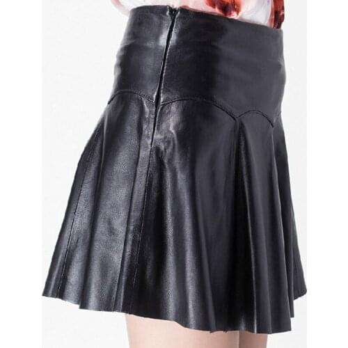 Fashion Women Real Leather Mini Skirts Spring Autumn Sexy Sheepskin A-Line Pleated Skirt Top Quality Office Faldas Mujer M-3XL