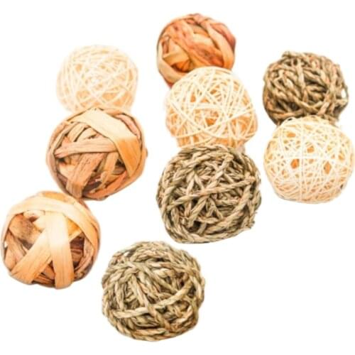 9Pcs Natural Rabbits Chew Rattan Ball Small Animal Activity Toys Bird Parrot Play Toy Guinea Pigs Gerbil Grass Ball