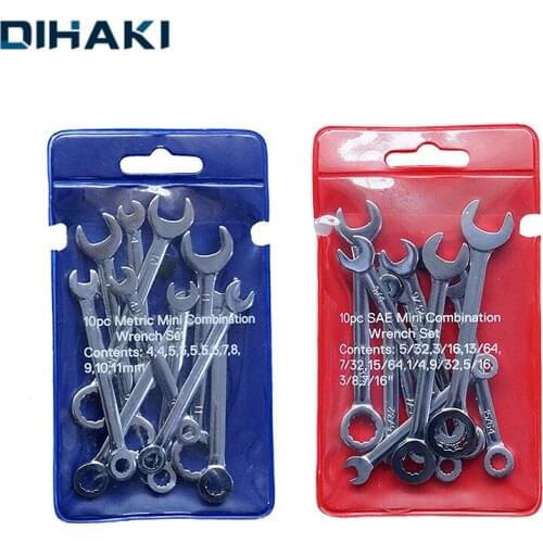 10pcs Mini Spanner Wrenches Set Key Ring Spanner Explosion-proof Pocket British/Metric Type Wrenches Home Repair Combination