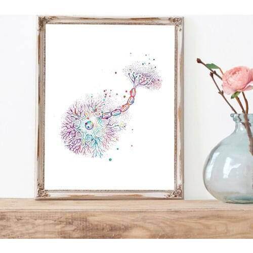 Neuron Watercolor Neurology Wall Art Poster Brain Anatomy Medicine Canvas Painting Prints Neuron Synapse Clinic Wall Decor