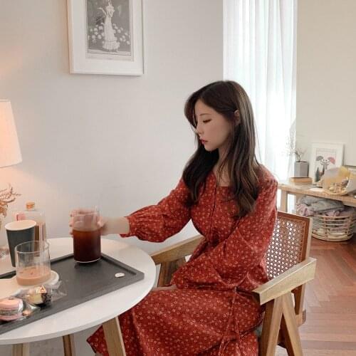 New S XL New New Spring Dress Girls Boho Chiffon Female Vintage Dress Purple Print Long Sleeve Women Dresses Robe Vestido