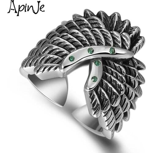 Apinje Retro Punk Style Wings Open Ring Hip Hop Rock Dance Party Gift 925 Sterling Silver Thai Silver Rings