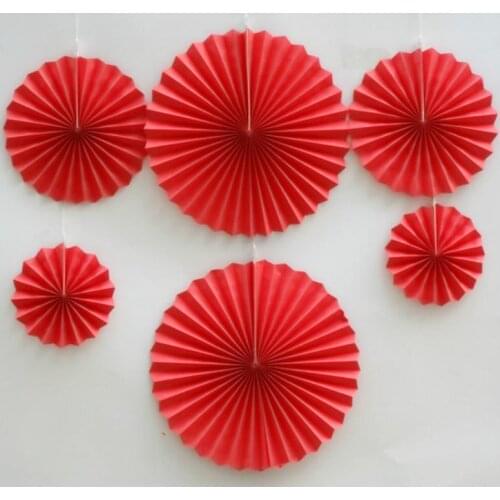 Festive handmade red paper fan six sets of wedding party decoration hanging fan flower Wedding hand fans decorative fan hand