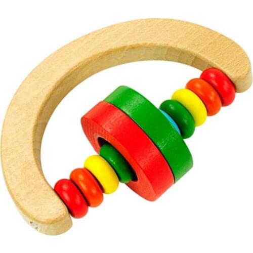 Cute Baby Kids Colorful Wooden Rattle Toy Handbell Musical Education Bell Toys