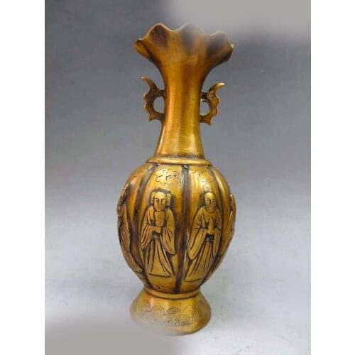 DS 8" China bronze gild carved fine eight immortal buddha Vase sculpture Statue