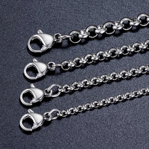 TJP Silver Color Fashion 316L Stainless Steel Rolo Chain Pendant Necklace Jewelry for women/men Wholesale