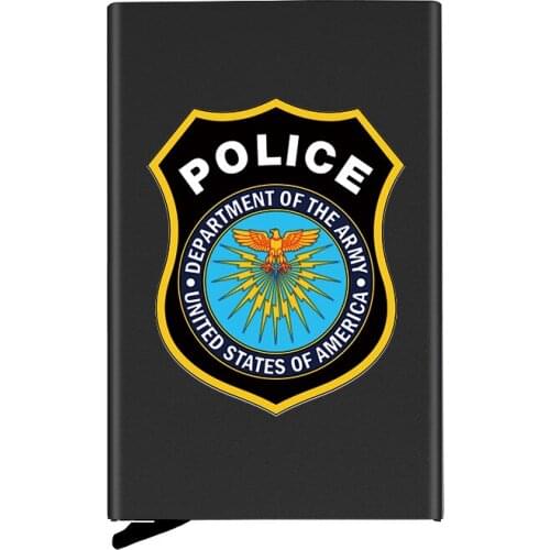 Unique United States Police Badge Printing ID Credit Card Holder Mini Rfid Wallet Automatic Pop up Bank Card Case