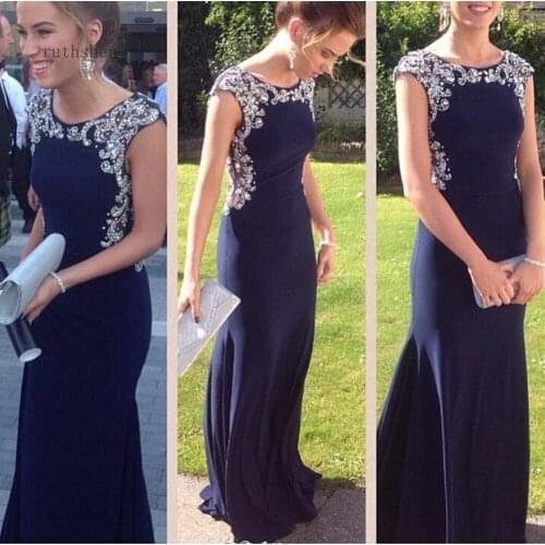 Prom dresses 2019 navy vestido de gala sexy o-neck prom dress heavy beading mermaid party dress custom made
