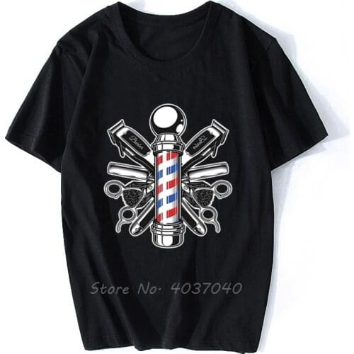 Hot Sale Retro Barber Shop T-Shirt | Barber Pole Shirt Men Cotton Tshirt Hip Hop Tees Tops Streetwear