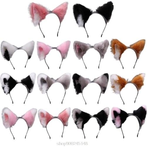 Popular Plush Simulation Fox Cat Ears Headband Cartoon Plush Cute Lolita Kawaii Anime Party Party Performance Holiday Headdress