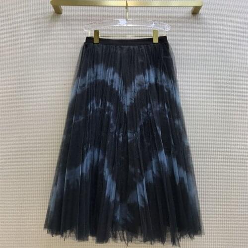 2021 Autumn Womens High quality pleated Skirt New Designer women elegant gradient mesh skirts C295