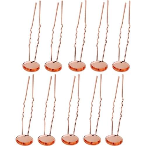 10pcs Bezel Style Blank Cabochon Hair Clip U Shape Hair Pin Base Settings For Wedding Bride Hair