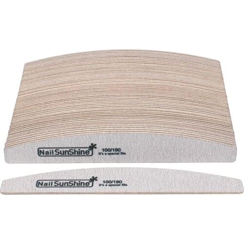 100Pcs Wooden Nail File 100/180 Nail Buffer Block Strong Sandpaper Emery Board Professional Semilune Wood Files For Manicure