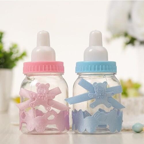 12Pcs Baby Shower Blue Boy Pink Girl Gift Box Bottle Baptism Christening Candy Boxes Birthday Party Favors Gift Favorite