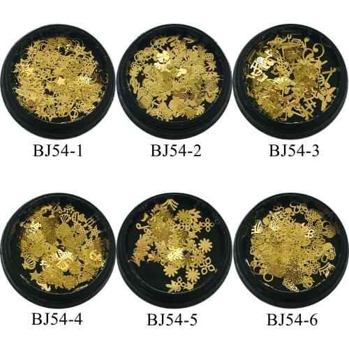 1Jar Hard Gold Metal Non-adhesive Sticker Mixed Designs Mix Moon Star Flower Music Sign in Black Jar BJ54